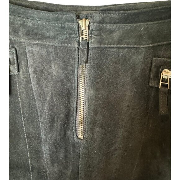 Siena Studio Pants Women 10 Black Suede Leather Zipper Accents Straight Leg - Picture 8 of 13